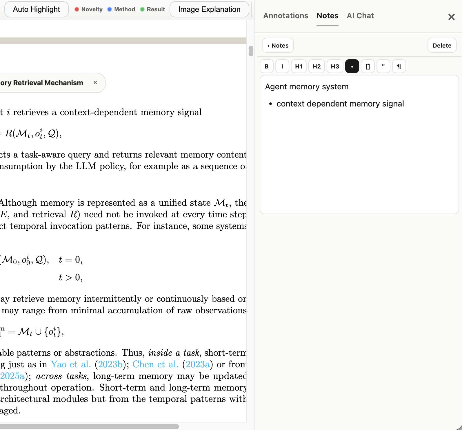 Wavely notes panel shown next to a PDF page