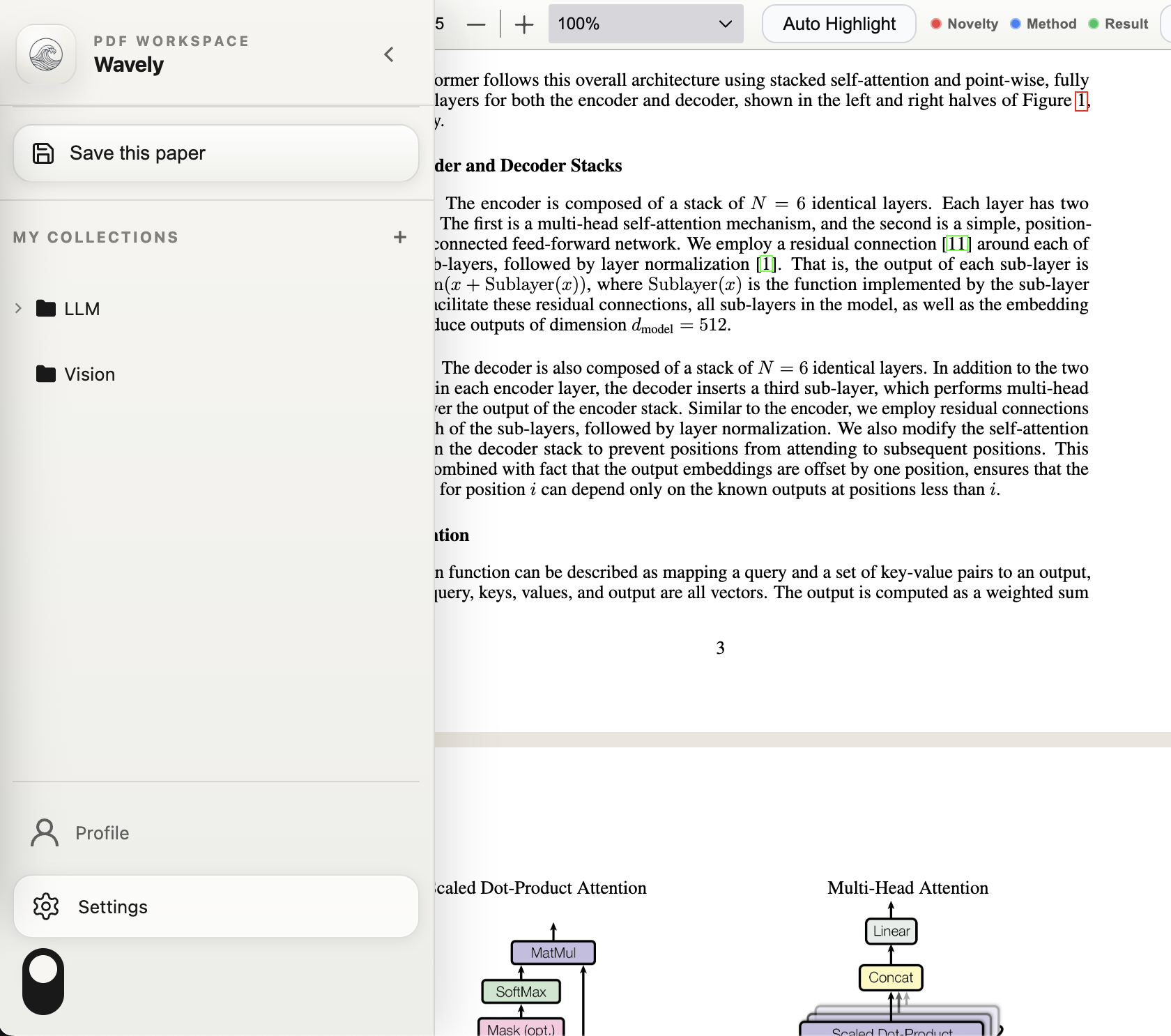 Wavely left rail showing save actions and collections